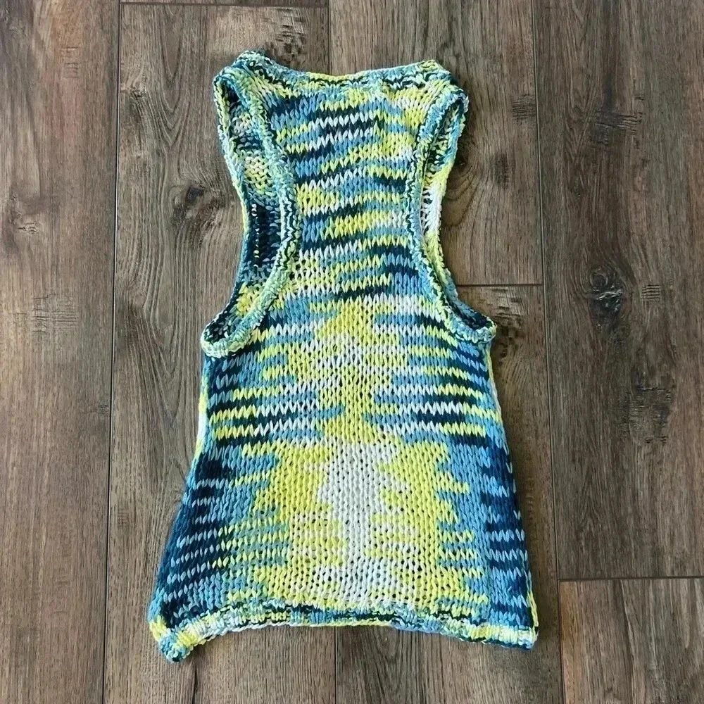 NWOT Chaser Long Sleeve Knit Bohemian Cardigan & Tank Set Blue/yellow Size M